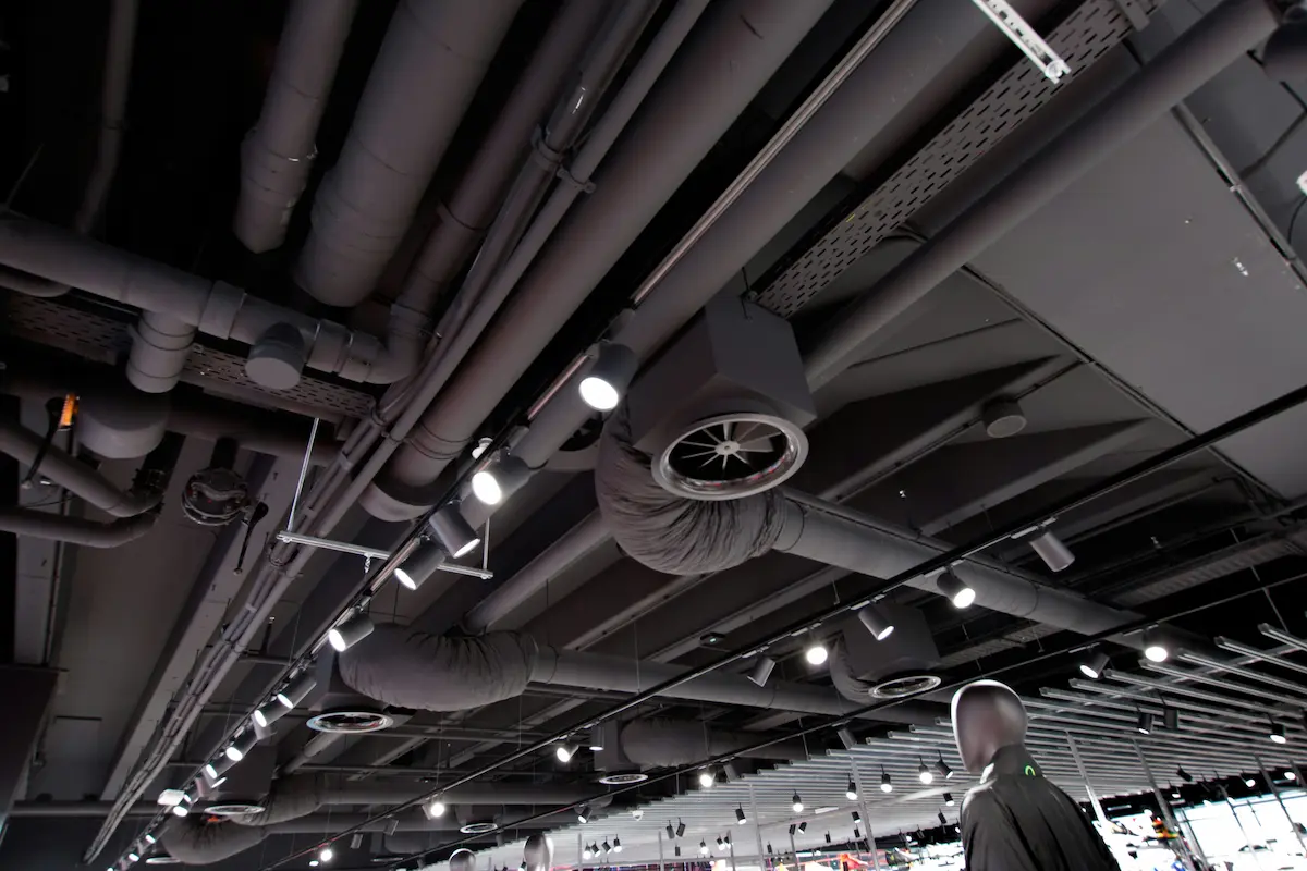 Completed ceiling concealed fan coil unit installed in a retail space in Kuala Lumpur